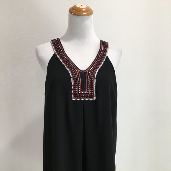 BCBGENERATION Black Multi Color Embroidery V Neck Chiffon Sleeveless Dress - Picture 5 of 9